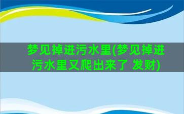 梦见掉进污水里(梦见掉进污水里又爬出来了 发财)